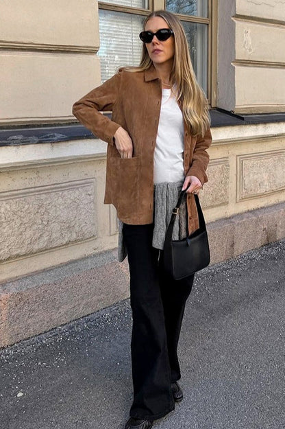 Russet Suede Notch Collar Coat