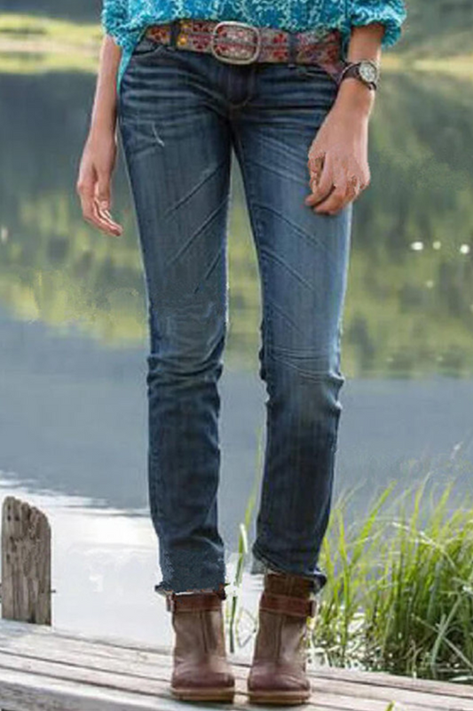 Jeans vaqueros casuales vintage de mezclilla sin cinturón, lisos, de tiro medio y corte regular (sin cinturón)