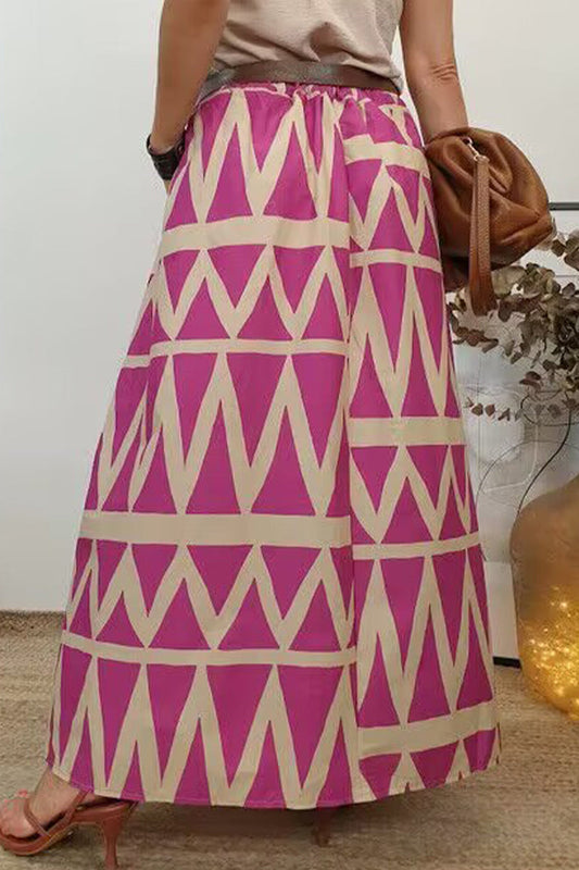 Pantalón de tiro alto tipo A holgado con estampado geométrico de bolsillo completo