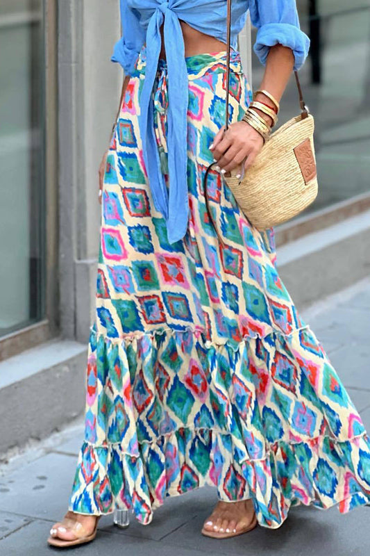 Parte de abajo estampada de tipo A con cintura alta y contraste de cuadros elegante