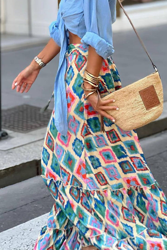 Parte de abajo estampada de tipo A con cintura alta y contraste de cuadros elegante