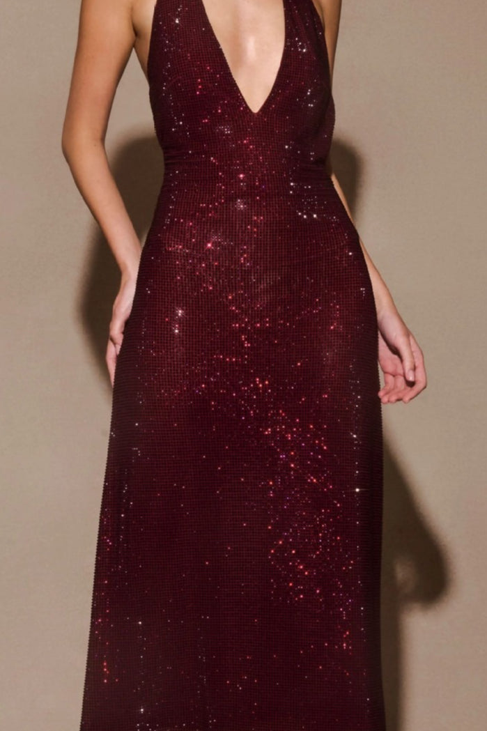 Halter Deep V Backless Bodycon Elegant Prom Dress