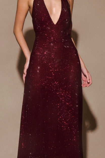 Halter Deep V Backless Bodycon Elegant Prom Dress