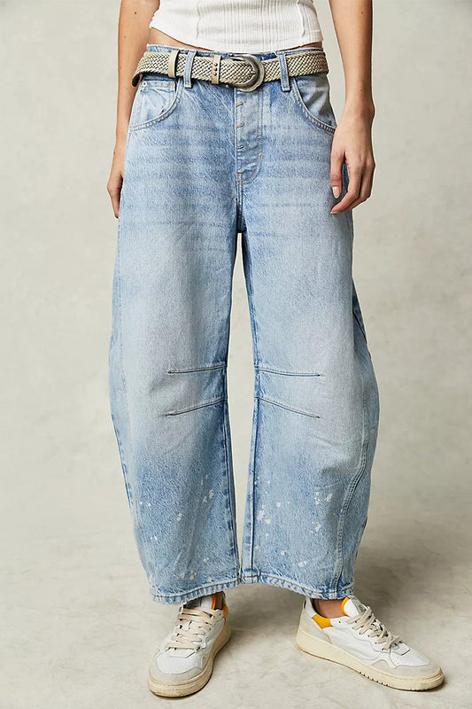Pantalones Vaqueros Anchos de Talle Medio sin Cinturón, de Tela Vaquera, de Color Liso, con Bolsillos y Estilo Vintage Casual (Sin Cinturón)