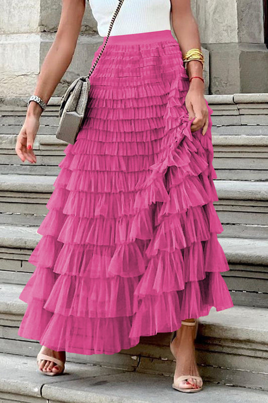 Celebridades elegante malla sólida tipo A de cintura alta, parte inferior de color sólido