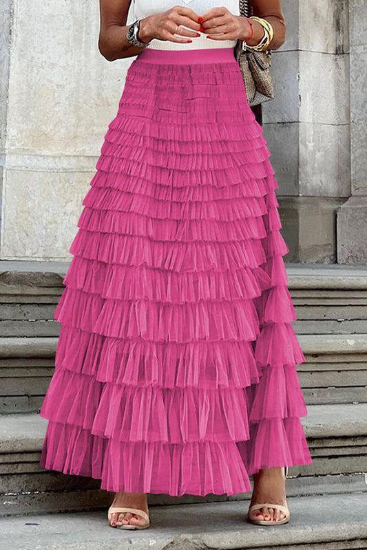 Celebridades elegante malla sólida tipo A de cintura alta, parte inferior de color sólido
