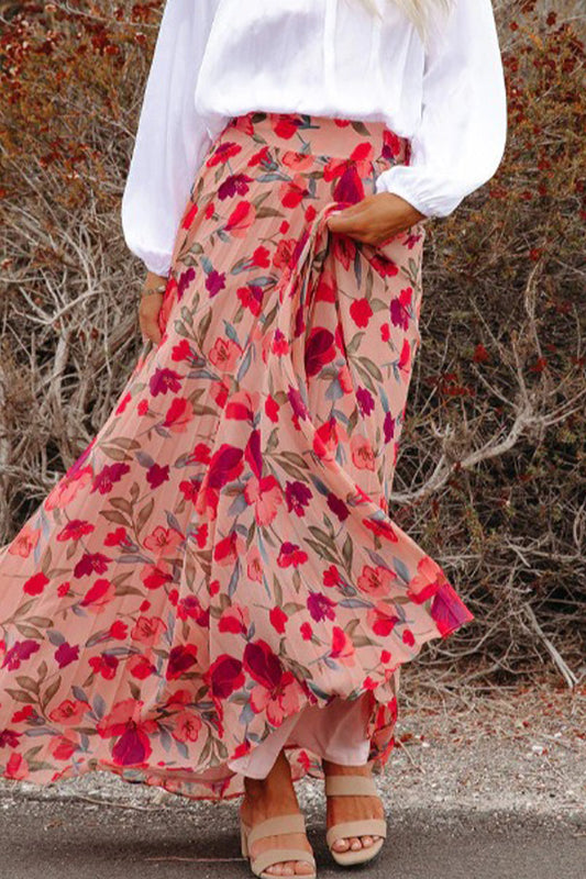 Parte de abajo elegante floral plisada de tiro alto tipo A con estampado completo