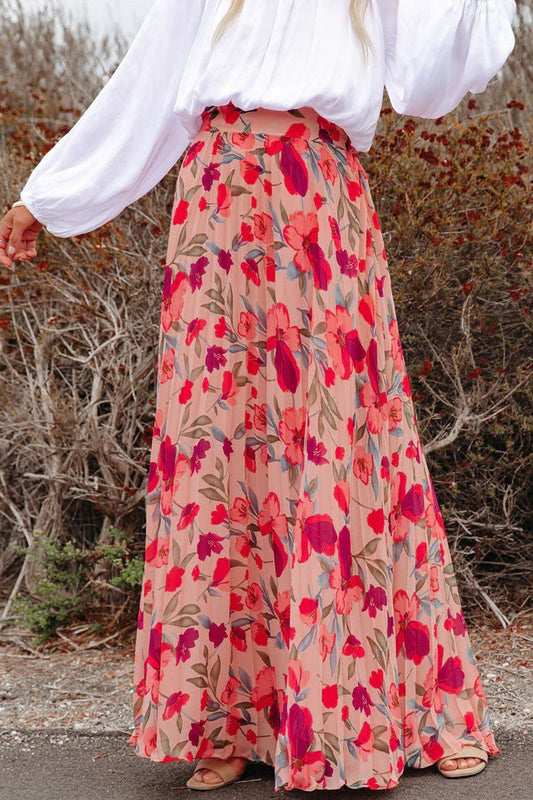 Parte de abajo elegante floral plisada de tiro alto tipo A con estampado completo
