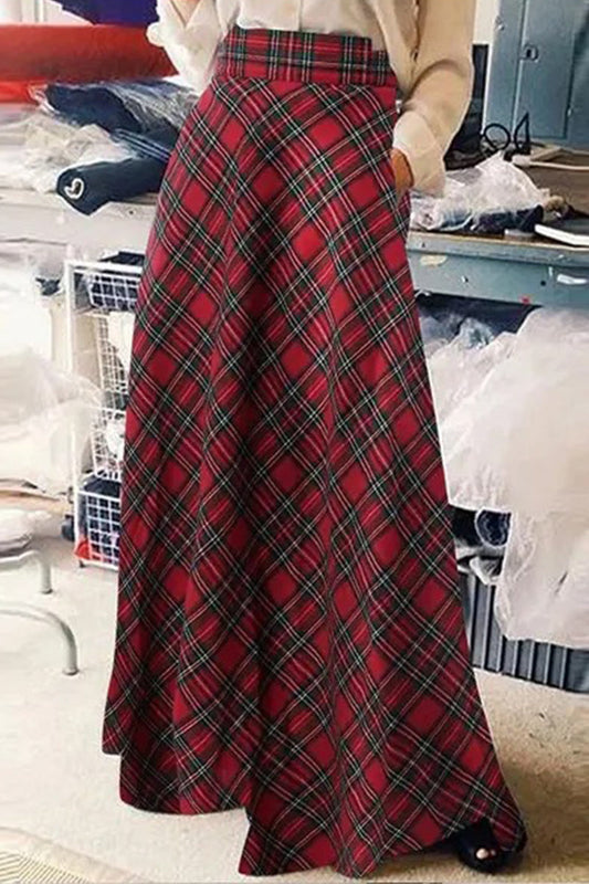 Parte de abajo tipo A de tiro alto con estampado completo a contraste de cuadros elegante
