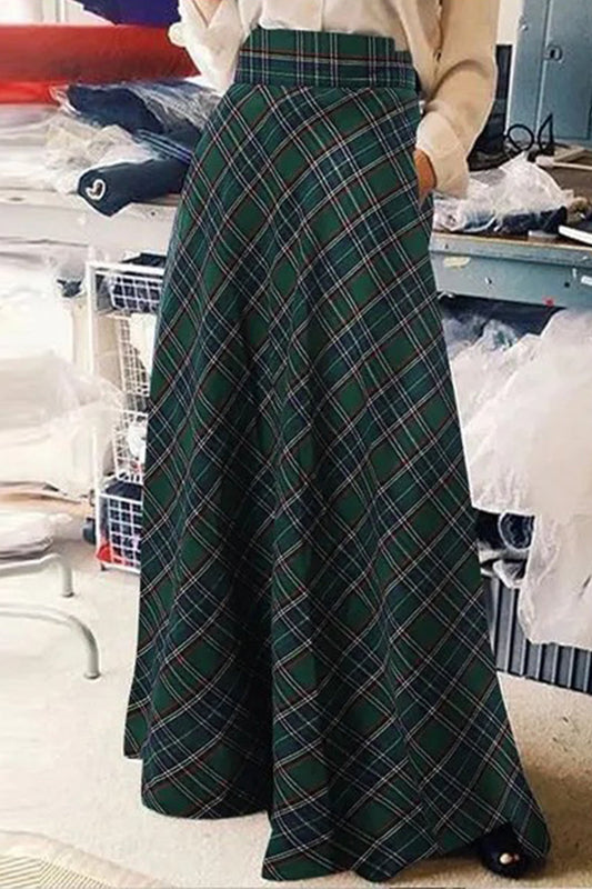 Parte de abajo tipo A de tiro alto con estampado completo a contraste de cuadros elegante