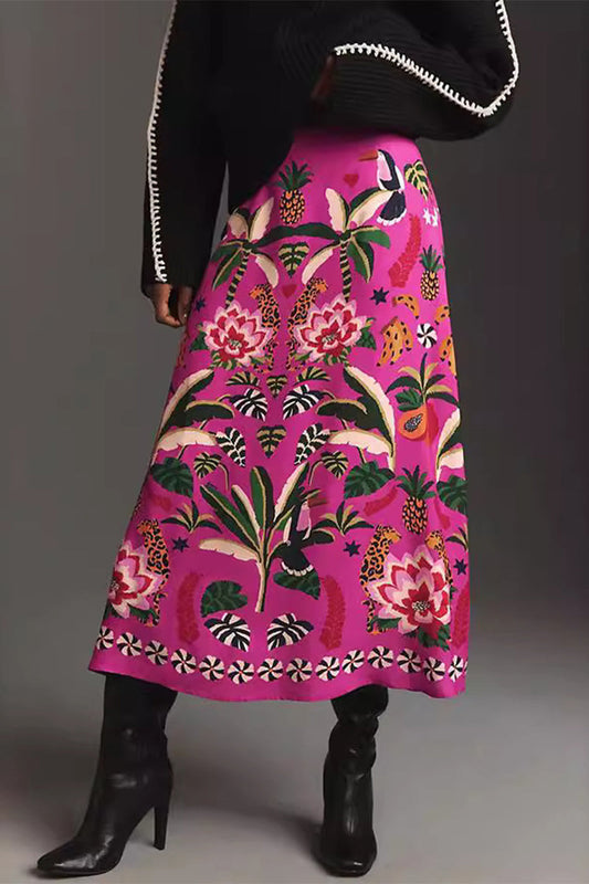 Parte de Abajo Vintage Elegante Floral de Talle Alto con Estampado Completo Tipo A