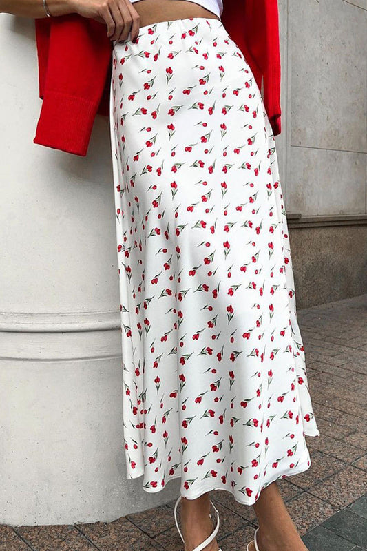 Pantalones con estampado completo tipo A de cintura alta y elegante estampado de frutas