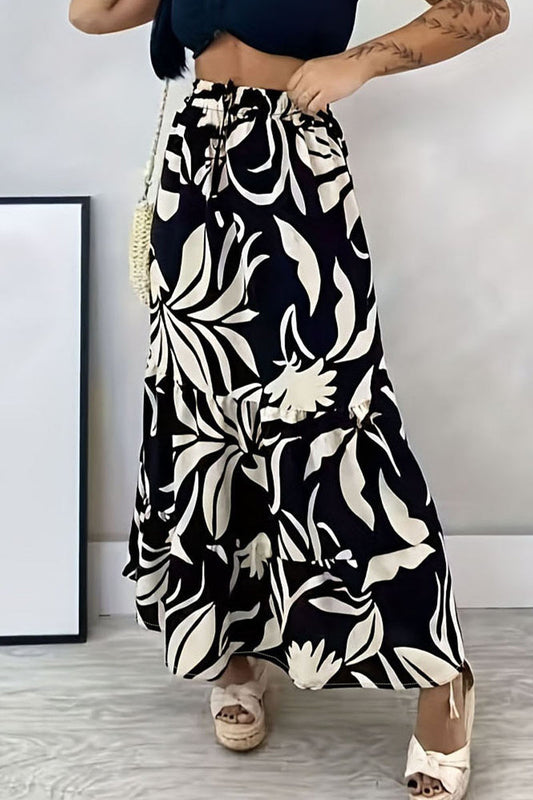 Parte inferior con estampado completo tipo A suelto con frenillo floral elegante