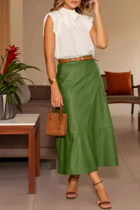 Celebridades Elegante Conjunto Sólido de Dos Piezas Sin Mangas con Cuello Semi-alto y Bolsillos (Sin Cinturón)