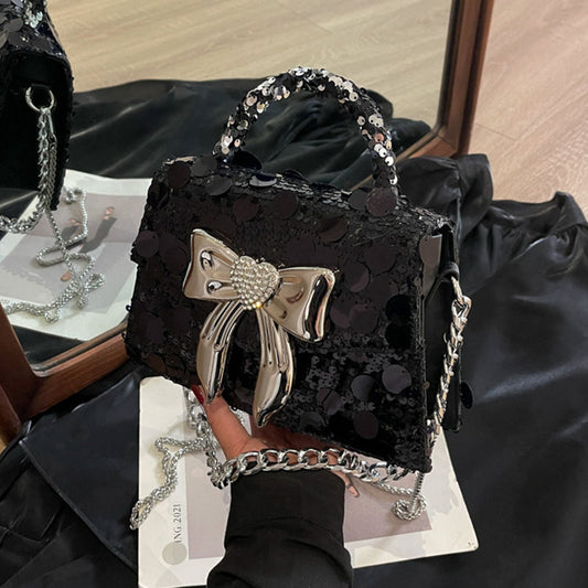 Bolsos de lentejuelas sólidos elegantes con lazo de celebridades
