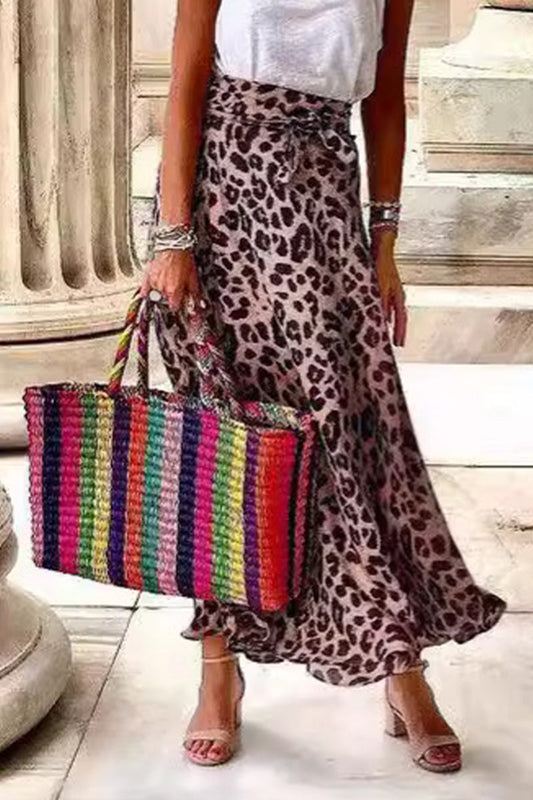 Pantalones con estampado de leopardo sueltos, vintage, elegantes, de tiro alto, tipo A, con estampado completo