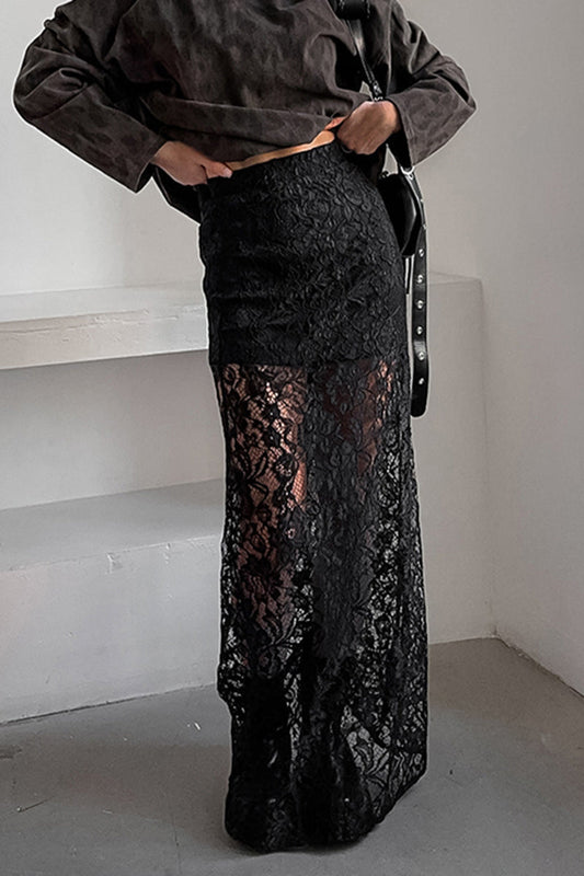 Sexy Encaje Liso Transparente Recto De Talle Alto Liso Pantalones