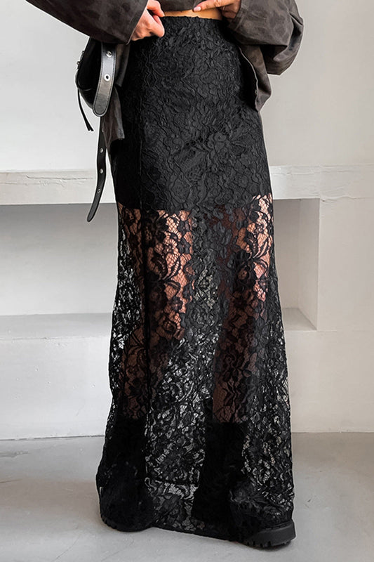 Sexy Encaje Liso Transparente Recto De Talle Alto Liso Pantalones