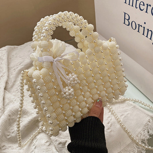Bolsos informales diarios de tejido de perlas con parches sólidos