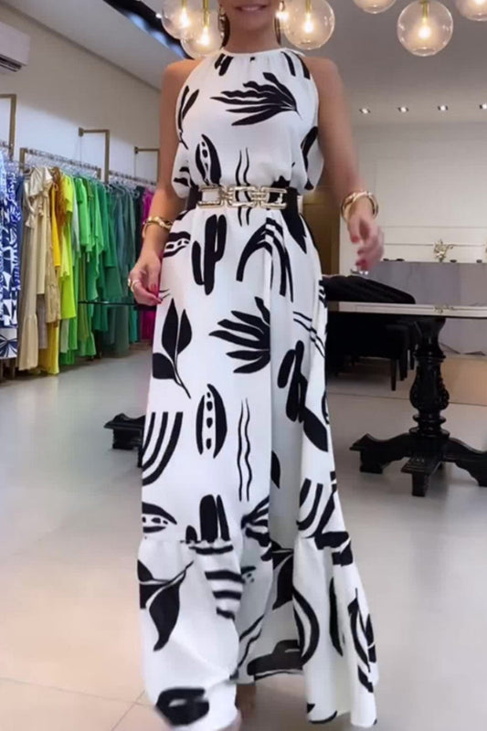 Vestidos largos informales con estampado floral, cordones y cinturón con cuello en V