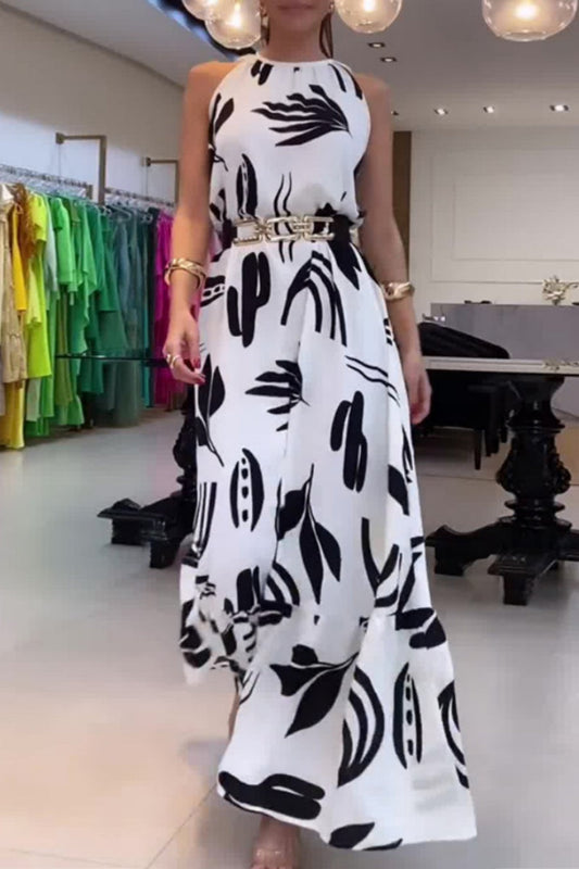 Vestidos largos informales con estampado floral, cordones y cinturón con cuello en V