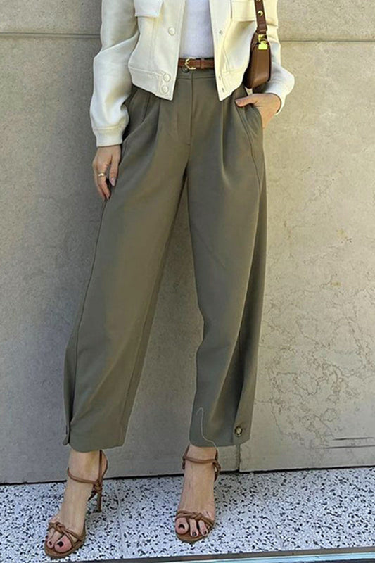 Pantalones holgados Harem casuales de diario de color liso con bolsillo y cinturón de cintura alta (3 colores)