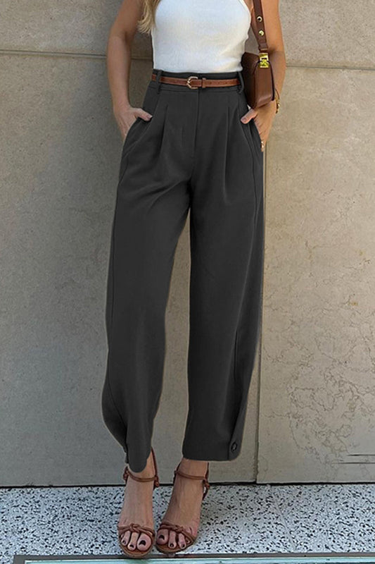 Pantalones holgados Harem casuales de diario de color liso con bolsillo y cinturón de cintura alta (3 colores)
