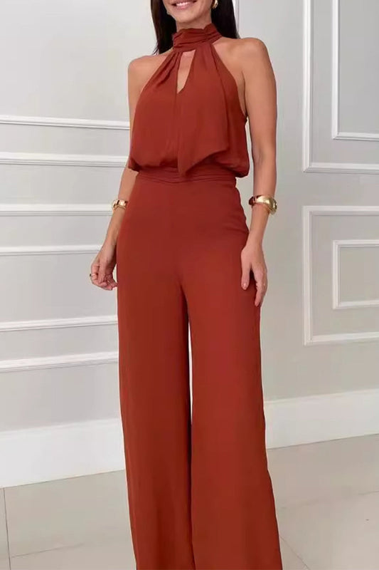 Sexy Traje de Dos Piezas Sin Mangas con Cuello Halter y Color Sólido (Sin Cinturón) (3 Colores)