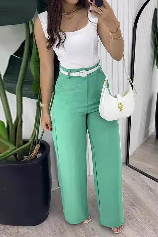 Conjunto de dos piezas casual sin mangas con cuello cuadrado, sin cinturón, sin espalda, de color liso y con cordones en la parte trasera