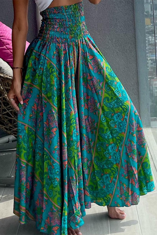 Falda de línea A estampada floral de cintura alta suelta con estampado completo