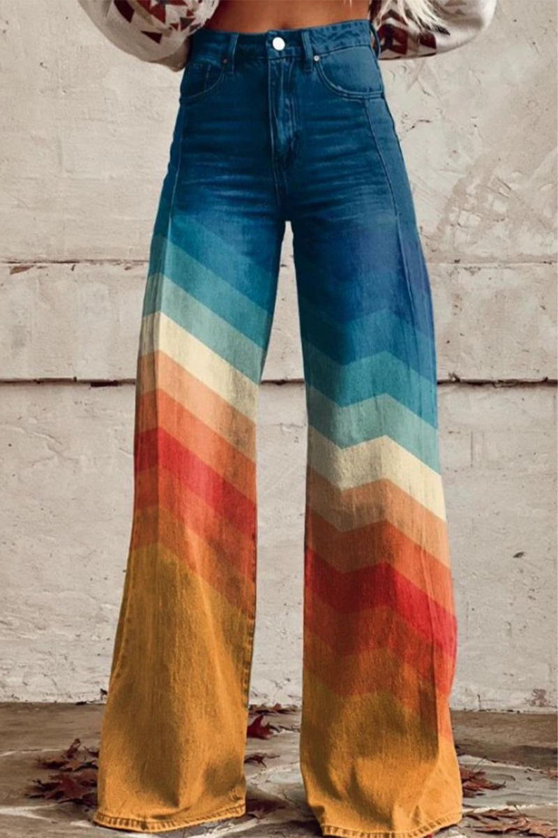 Pantalón de pierna ancha con estampado geométrico, animal y floral, botones y contraste de color, informal, holgado y de talle alto (10 colores)