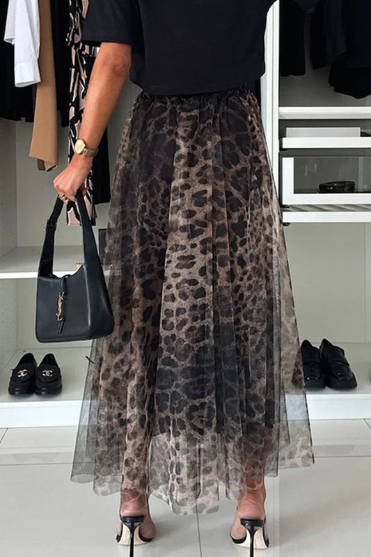 Pantalones con estampado completo de cintura alta sueltos con estampado de leopardo y contraste elegantes para el día a día