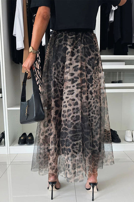 Pantalones con estampado completo de cintura alta sueltos con estampado de leopardo y contraste elegantes para el día a día