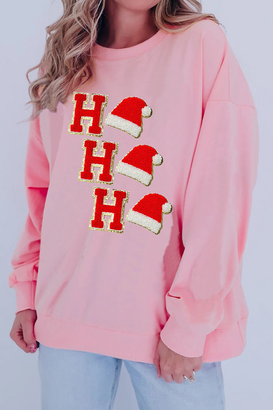 Gorras de Papá Noel informales con letras bordadas, lentejuelas y cuello redondo