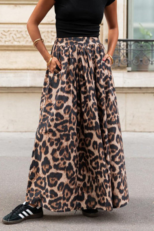 Pantalones casuales con estampado de leopardo, corte holgado, tiro alto y estampado completo.