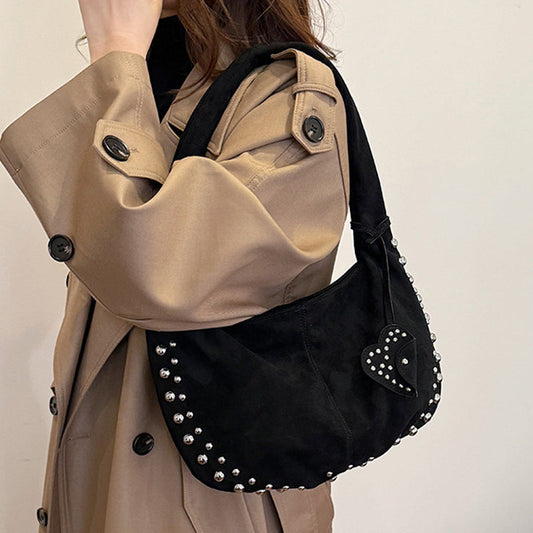 Bolsos diarios lisos con remaches y parches (5 colores)