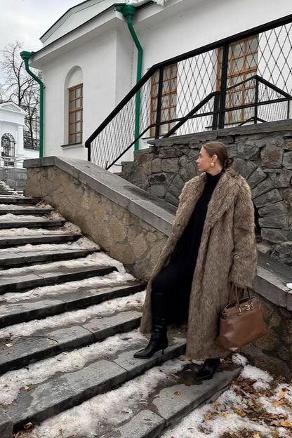 Faux Fur Long Thick Warm Overcoat