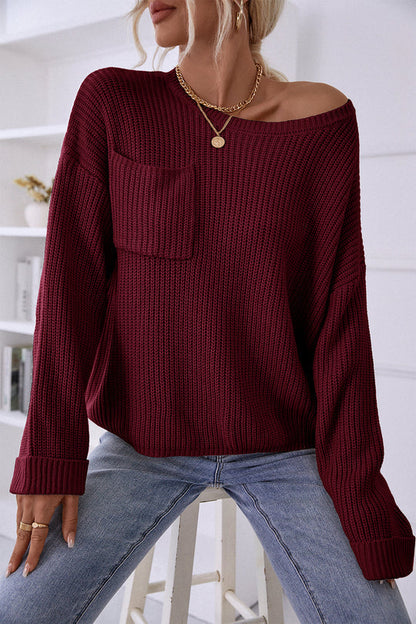 Pocket Oversized Knitted Pullover Sweater