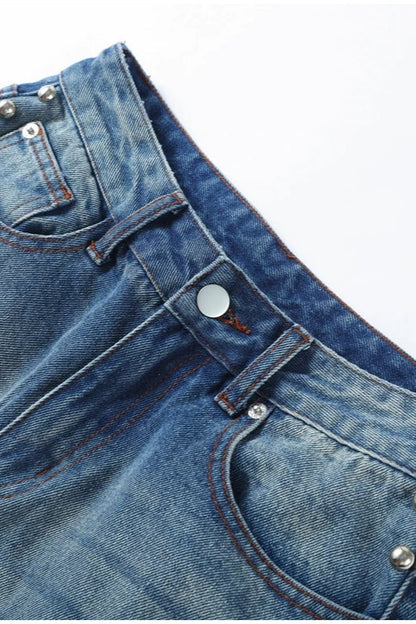 Beaded High Waist Straight Leg Jeans