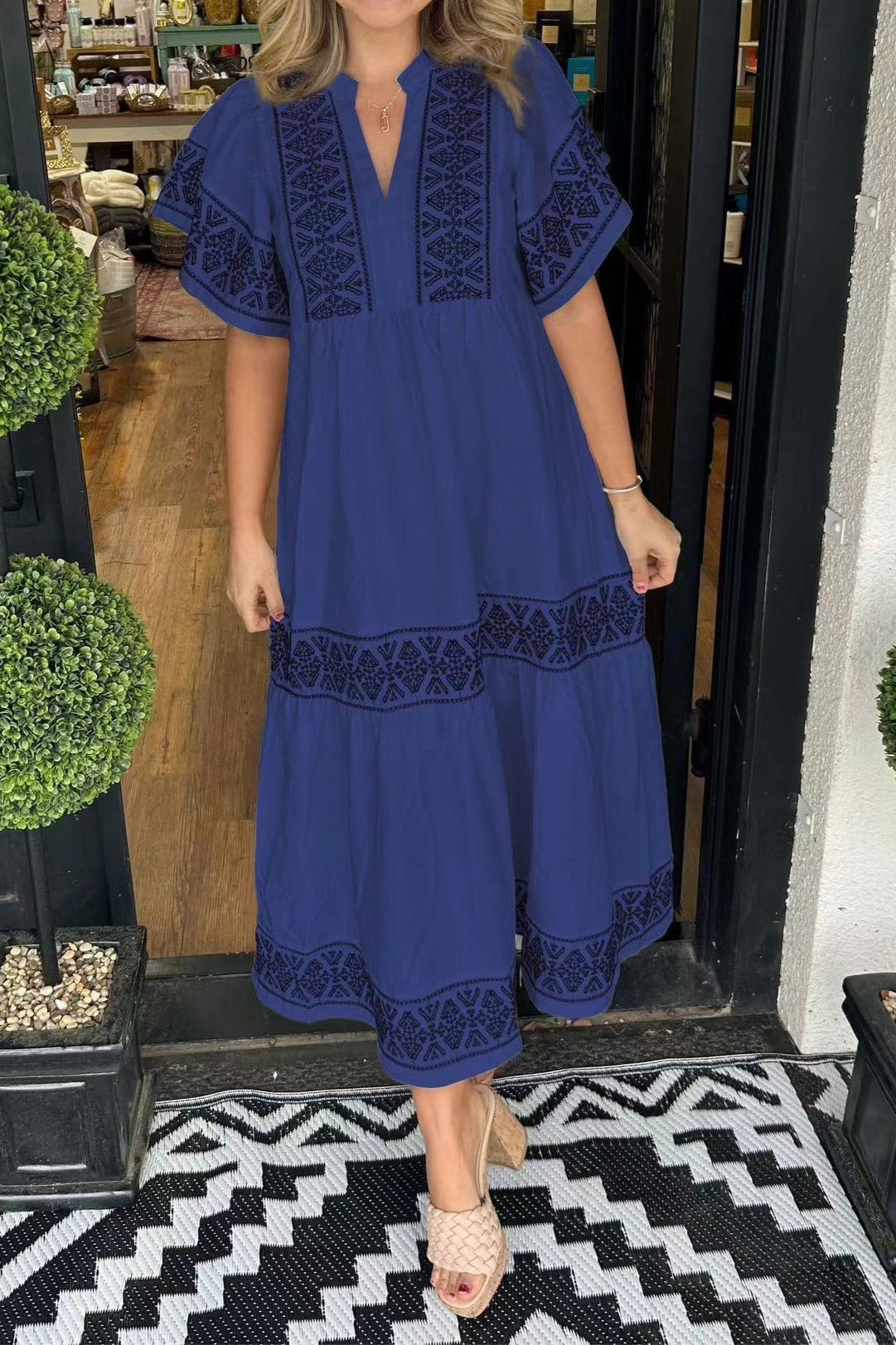 Printed Loose Fit Midi Boho Dress