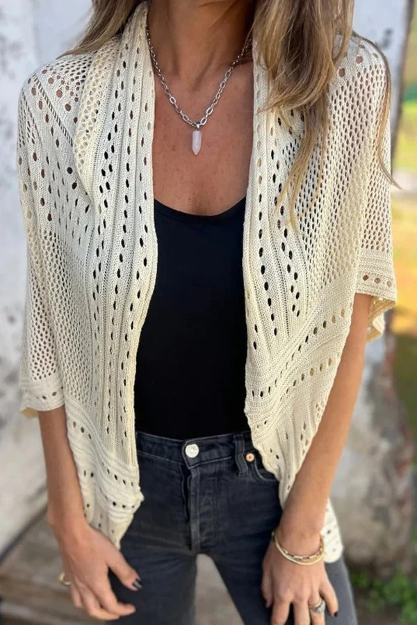 Fashion Hollow Knitted Half Sleeve Loose Cardigan