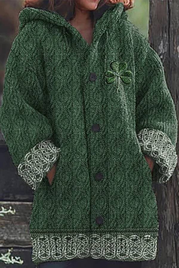 Women's Irish Celtic Knot Jacquard Hooded Sweater