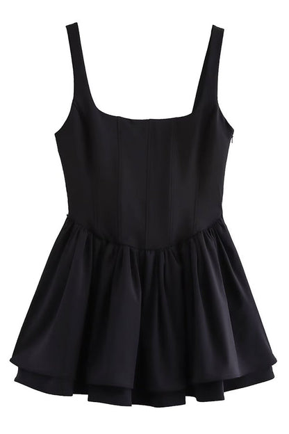 Velvet Square Neck Corset Seam Gathered Fit and Flare Mini Dress