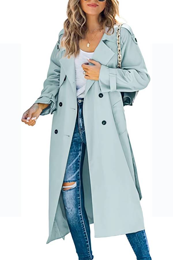 Double‑Breasted Lapel Long Trench Coat