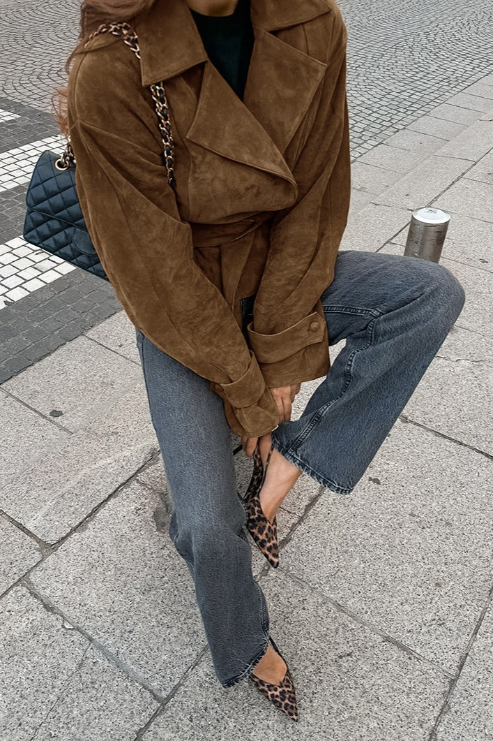 Vintage Belted Suede Long Coat