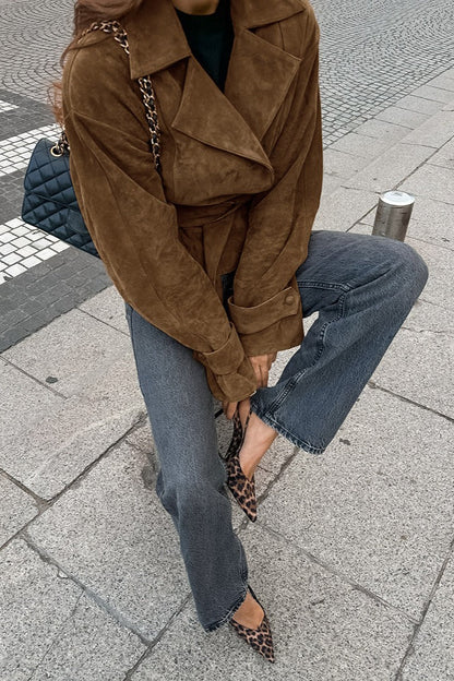Vintage Belted Suede Long Coat