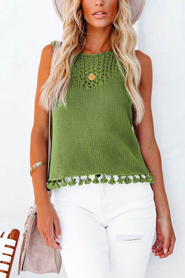 Hollow Out Splice Tassel Tank Top