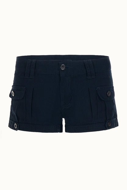 Low Rise Multi Pocket Denim Mini Shorts