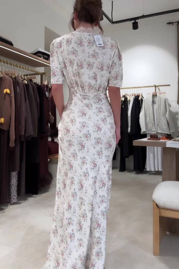 French Lace Floral Fitted Maxi Dress