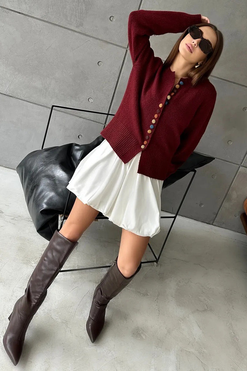 Color Button Knit Cardigan Sweater